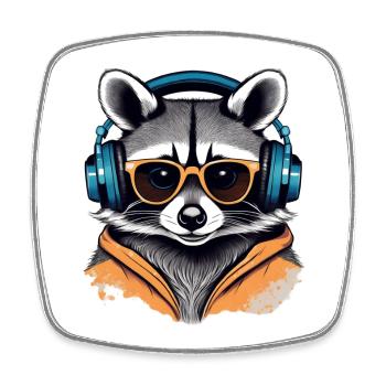 Cool Waschbär mit Kopfhörern und Sonnenbrille - Viereckiger Kühlschrankmagnet - Weiß - Vorne