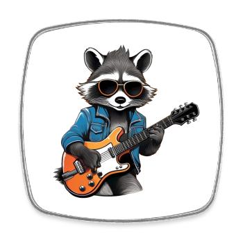Stylischer Waschbär mit E-Gitarre - Viereckiger Kühlschrankmagnet - Weiß - Vorne