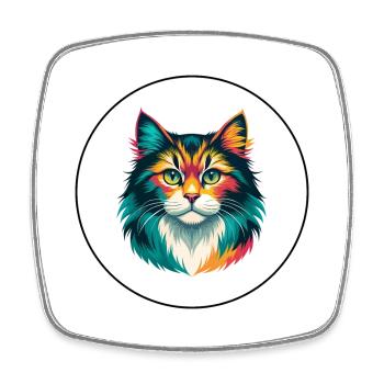 German Longhair Cat Breed Cartoon Kawaii Animal - Square fridge magnet - white - Front