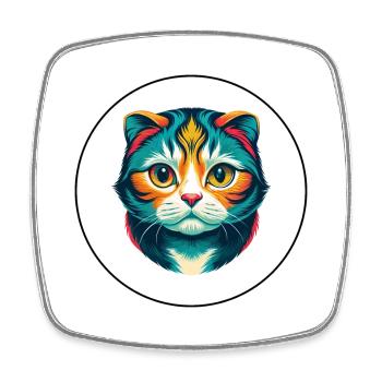 Scottish Fold Shorthair Chat Race Dessin animé Kawaii - Magnet carré - blanc - Devant