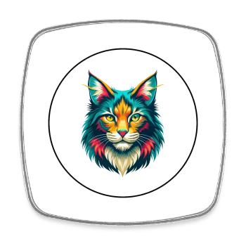 Maine Coon Cat Breed Cartoon Kawaii Animal Pet - Square fridge magnet - white - Front