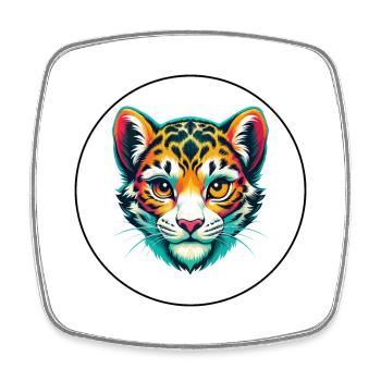 Léopard des neiges Bébé chat race dessin animé Kawaii Animal - Magnet carré - blanc - Devant