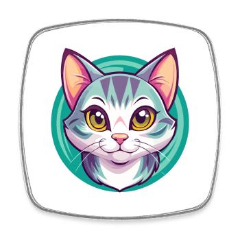 Chat américain à poil court race dessin animé Kawaii Animal - Magnet carré - blanc - Devant