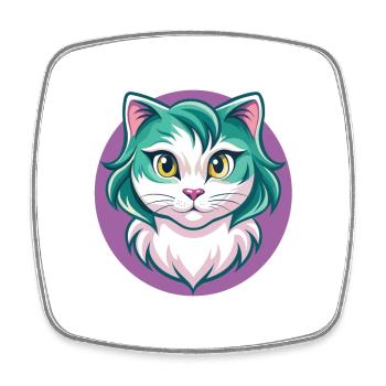 American Curl Chat Race Dessin Animé Kawaii Animal Pet - Magnet carré - blanc - Devant