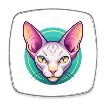 Peterbald Chat Race Dessin Animé Kawaii Animal Pet - Magnet carré - blanc - Devant
