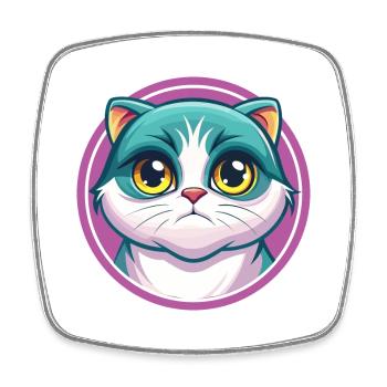 Scottish Fold Chat Race Dessin animé Kawaii Animal Pet - Magnet carré - blanc - Devant