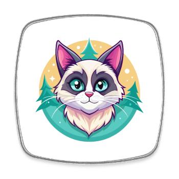 Snowshoe Cat Breed Cartoon Kawaii Animal Pet - Square fridge magnet - white - Front