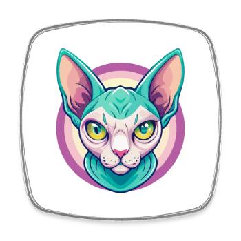 Sphynx Chat Race Dessin Animé Kawaii Animal Pet - Magnet carré - blanc - Devant