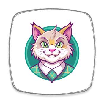 Highlander Chat Race Dessin Animé Kawaii Animal Pet - Magnet carré - blanc - Devant