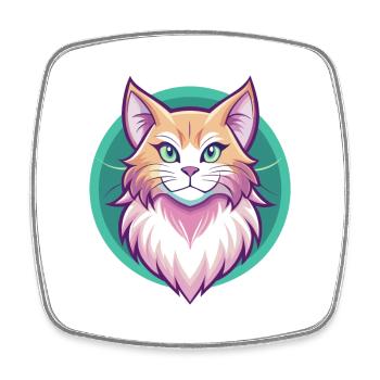 Gingembre Chat à poil long Race Dessin animé Kawaii Animal - Magnet carré - blanc - Devant
