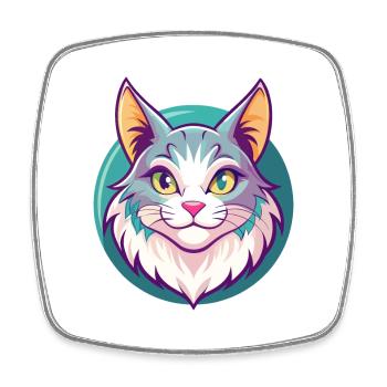 Américain Bobtail Chat Race Dessin Animé Kawaii Animal - Magnet carré - blanc - Devant
