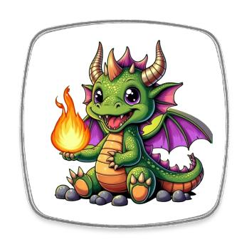 Colored Dragon with Fireball - Square fridge magnet - white - Front
