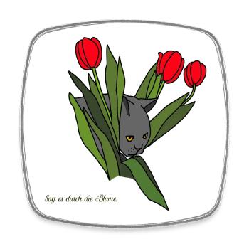 Katze zwischen Tulpen - Viereckiger Kühlschrankmagnet - Weiß - Vorne