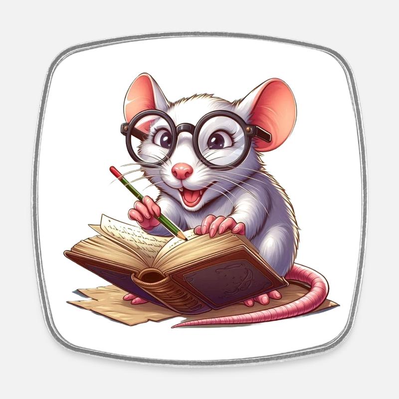 Rat de bibliothèque avec des lunettes - Magnet carré - blanc
