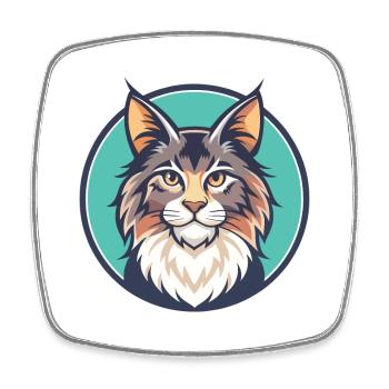 Maine Coon Cat Breed Cartoon Kawaii Animal Pet - Square fridge magnet - white - Front