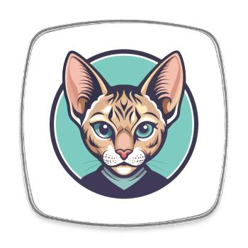 German Rex Cat Breed Cartoon Kawaii Animal Pet - Square fridge magnet - white - Front