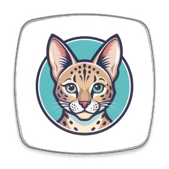 Savannah Cat Breed Cartoon Kawaii Animal Pet - Square fridge magnet - white - Front