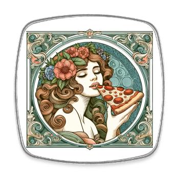 Pizza schöne Frau Art Nouveau Geschenk - Viereckiger Kühlschrankmagnet - Weiß - Vorne
