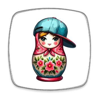 Matriochka Cool Cap Cadeau - Magnet carré - blanc - Devant