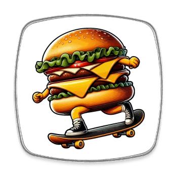 Cheeseburger Burger Skateboard Skater - Magnet carré - blanc - Devant