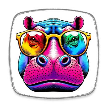 Hippopotame avec lunettes de soleil - Magnet carré - blanc - Devant