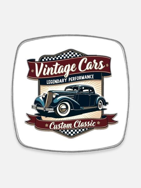 Voiture vintage design rétro - Magnet carré - blanc