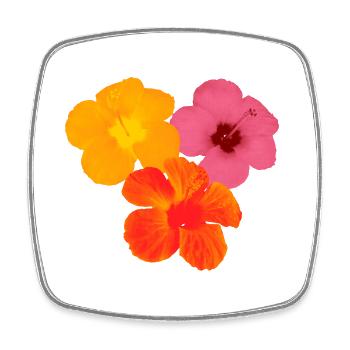 Hibiskus Trio - Pop Art Blüten - Viereckiger Kühlschrankmagnet - Weiß - Vorne