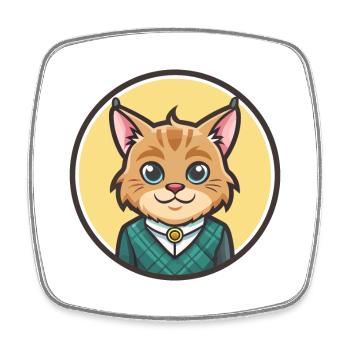 Highlander Chat Race Dessin animé Kawaii Animal Pet - Magnet carré - blanc - Devant