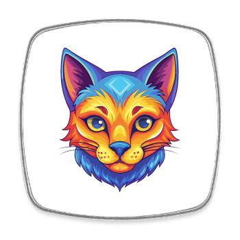 Foldex Chat Race Dessin Animé Kawaii Animal Pet - Magnet carré - blanc - Devant