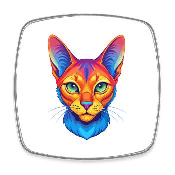 Chat Abyssin Race Dessin Animé Kawaii Animal Pet - Magnet carré - blanc - Devant