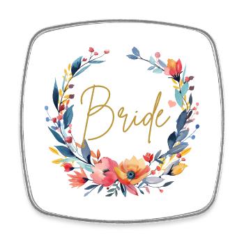 Équipe de la mariée, Cercle de fleurs, Personnalisable - Magnet carré - blanc - Devant