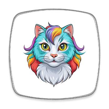 American Curl Chat Race Dessin Animé Kawaii Animal Pet - Magnet carré - blanc - Devant