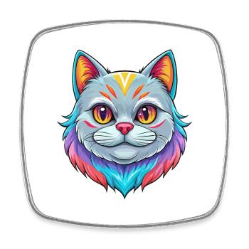 Anglais argent chat race dessin animé Kawaii animal de compagnie - Magnet carré - blanc - Devant