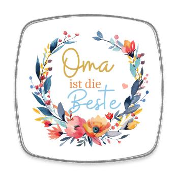 Oma ist die Beste! Wildblumen, personalisierbar - Viereckiger Kühlschrankmagnet - Weiß - Vorne