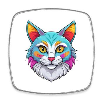 Manx Chat Race Dessin animé Kawaii Animal Pet - Magnet carré - blanc - Devant