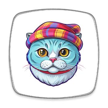 Scottish Fold Chat Race Dessin animé Kawaii Animal Pet - Magnet carré - blanc - Devant