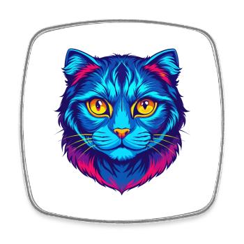 American Curl Chat Race Dessin Animé Kawaii Animal Pet - Magnet carré - blanc - Devant