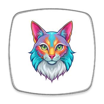 Chat Somali Race Dessin animé Kawaii Animal Pet - Magnet carré - blanc - Devant