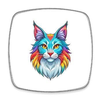 Maine Coon Cat Breed Cartoon Kawaii Animal Pet - Square fridge magnet - white - Front