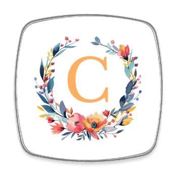 C Monogram, Couronne de fleurs, Personnalisable - Magnet carré - blanc - Devant