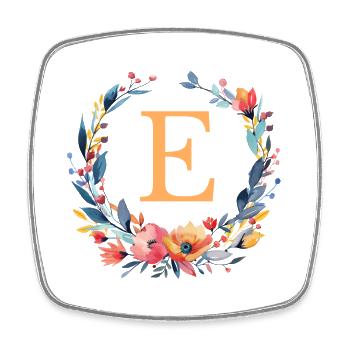 E Monogram, Flower Wreath, Personalizable - Square fridge magnet - white - Front