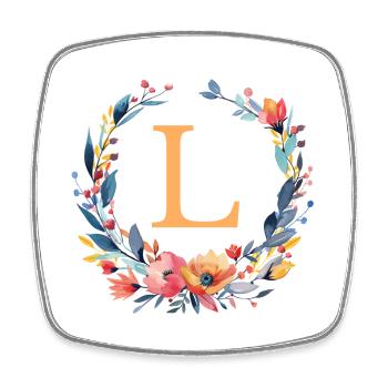 L Monogram, Couronne de fleurs, Personnalisable - Magnet carré - blanc - Devant