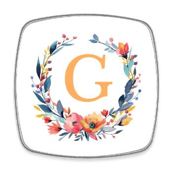 G Monogramm, Blumen-Kranz, personalisierbar - Viereckiger Kühlschrankmagnet - Weiß - Vorne