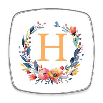 H Monogram, Flower Wreath, Personalizable - Square fridge magnet - white - Front