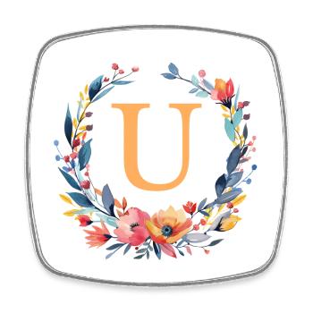 U Monogram, Flower Circle, Personalizable - Square fridge magnet - white - Front