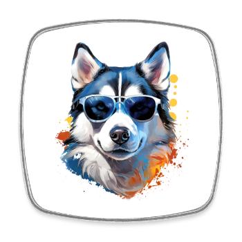 Husky with sunglasses - Square fridge magnet - white - Front