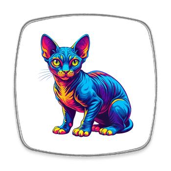 Devon Rex Cat Breed Cartoon Kawaii Animal Pet - Square fridge magnet - white - Front