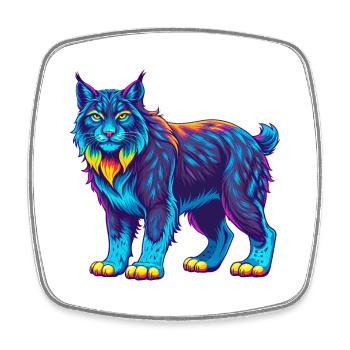 lynx eurasien chat race dessin animé Kawaii animal de compagnie - Magnet carré - blanc - Devant