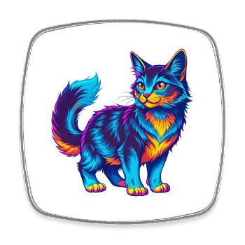 Chat Somali Race Dessin animé Kawaii Animal Pet - Magnet carré - blanc - Devant