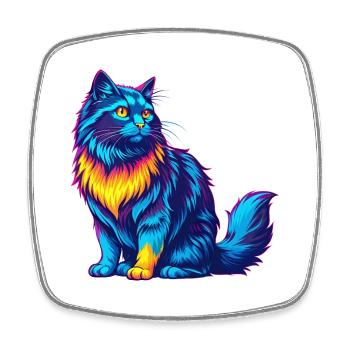 German Longhair Cat Breed Cartoon Kawaii Animal Pe - Square fridge magnet - white - Front